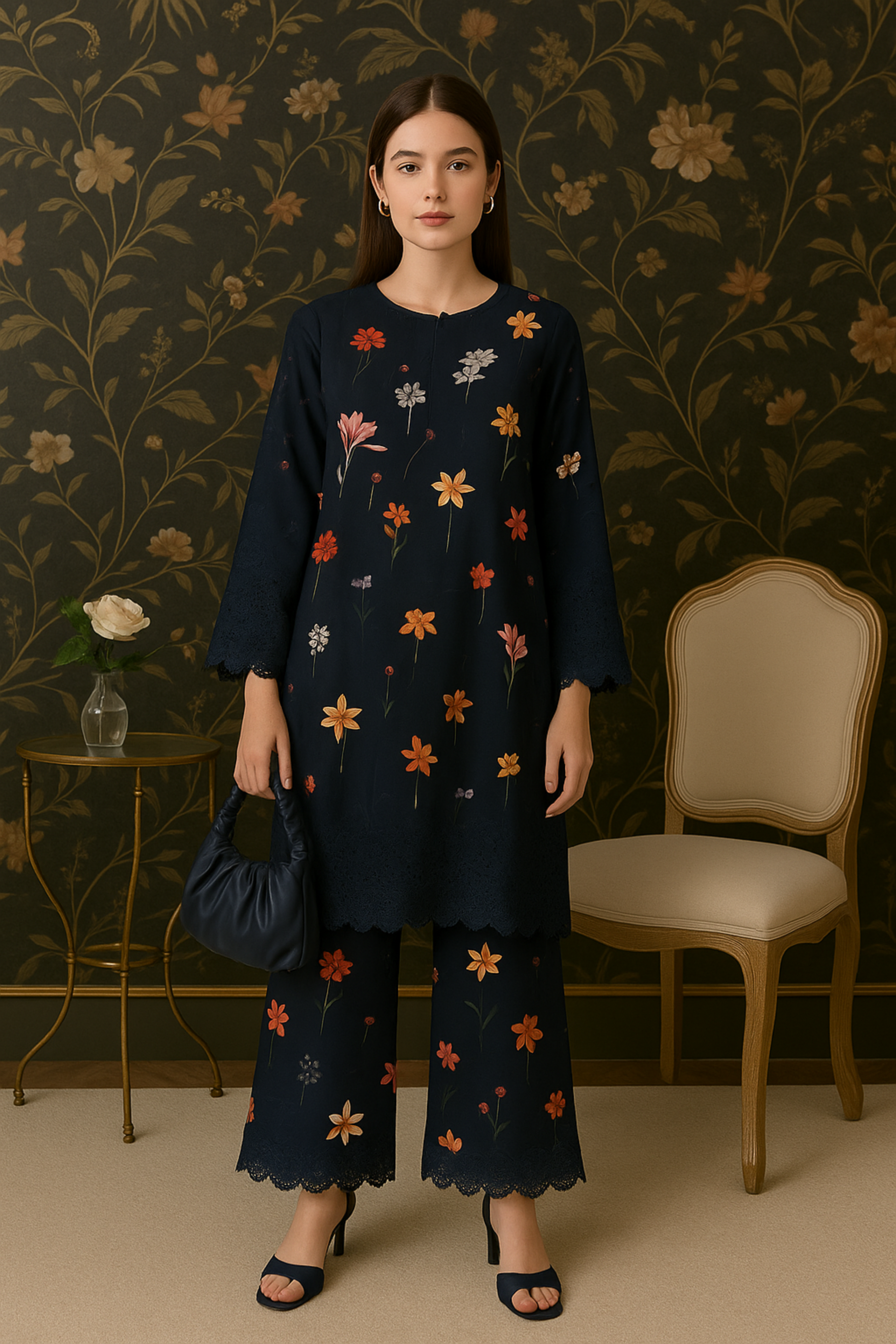 Midnight Bloom – 3PC Unstitched Lawn Suit