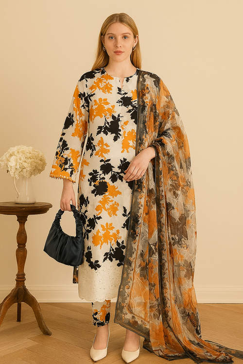 Amber Noir – 3PC Unstitched Suit