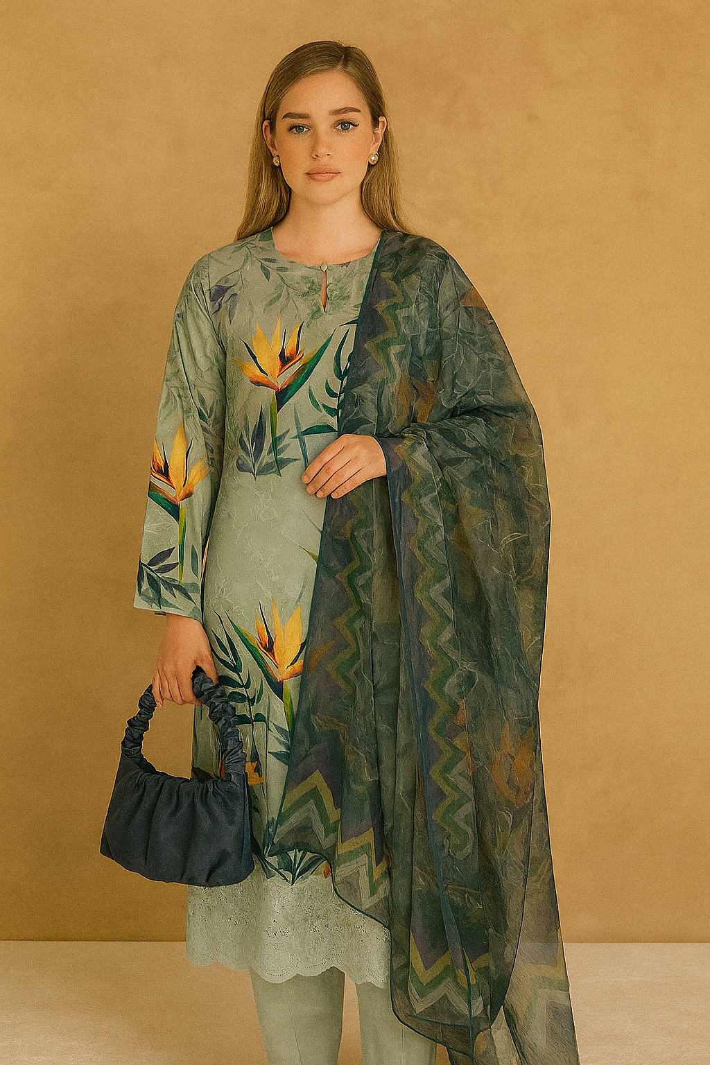 Tropical Muse – 3PC Unstitched Suit