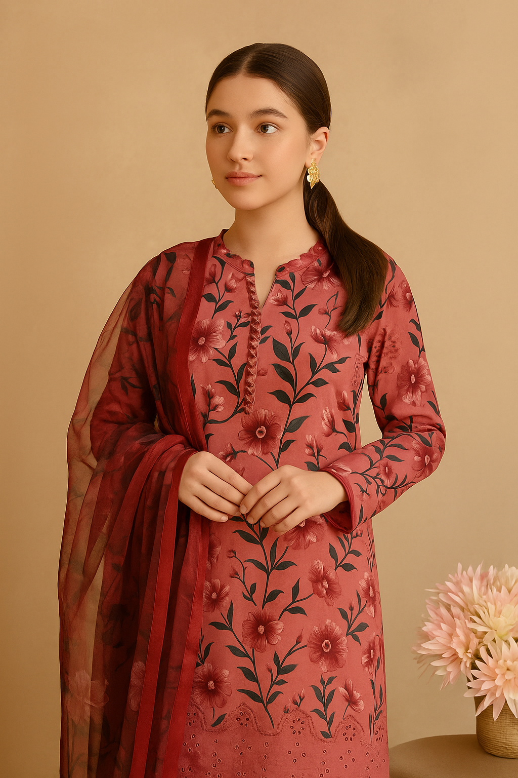 Rosewood Bloom – 3PC Unstitched Suit