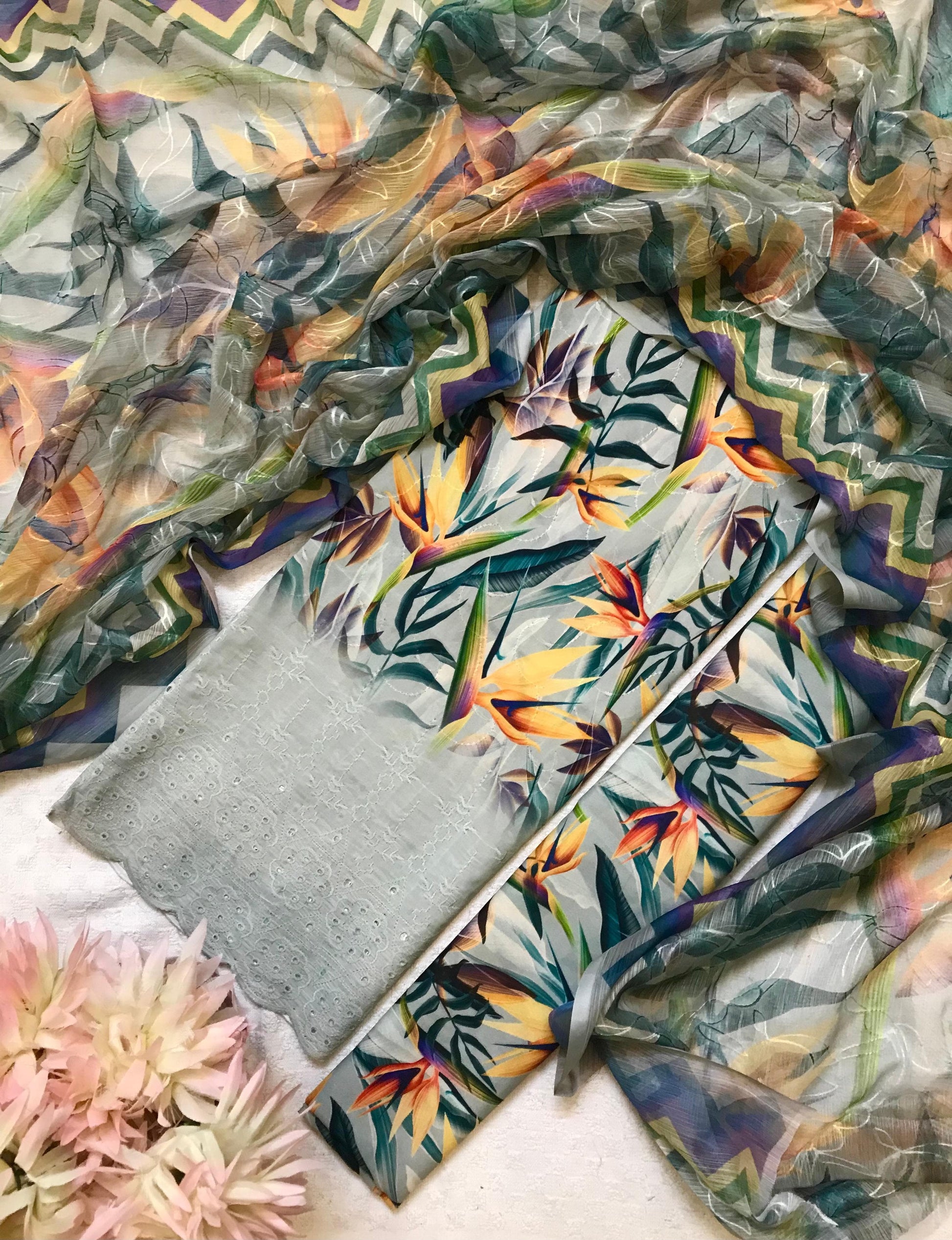 Tropical Muse – 3PC Unstitched Suit