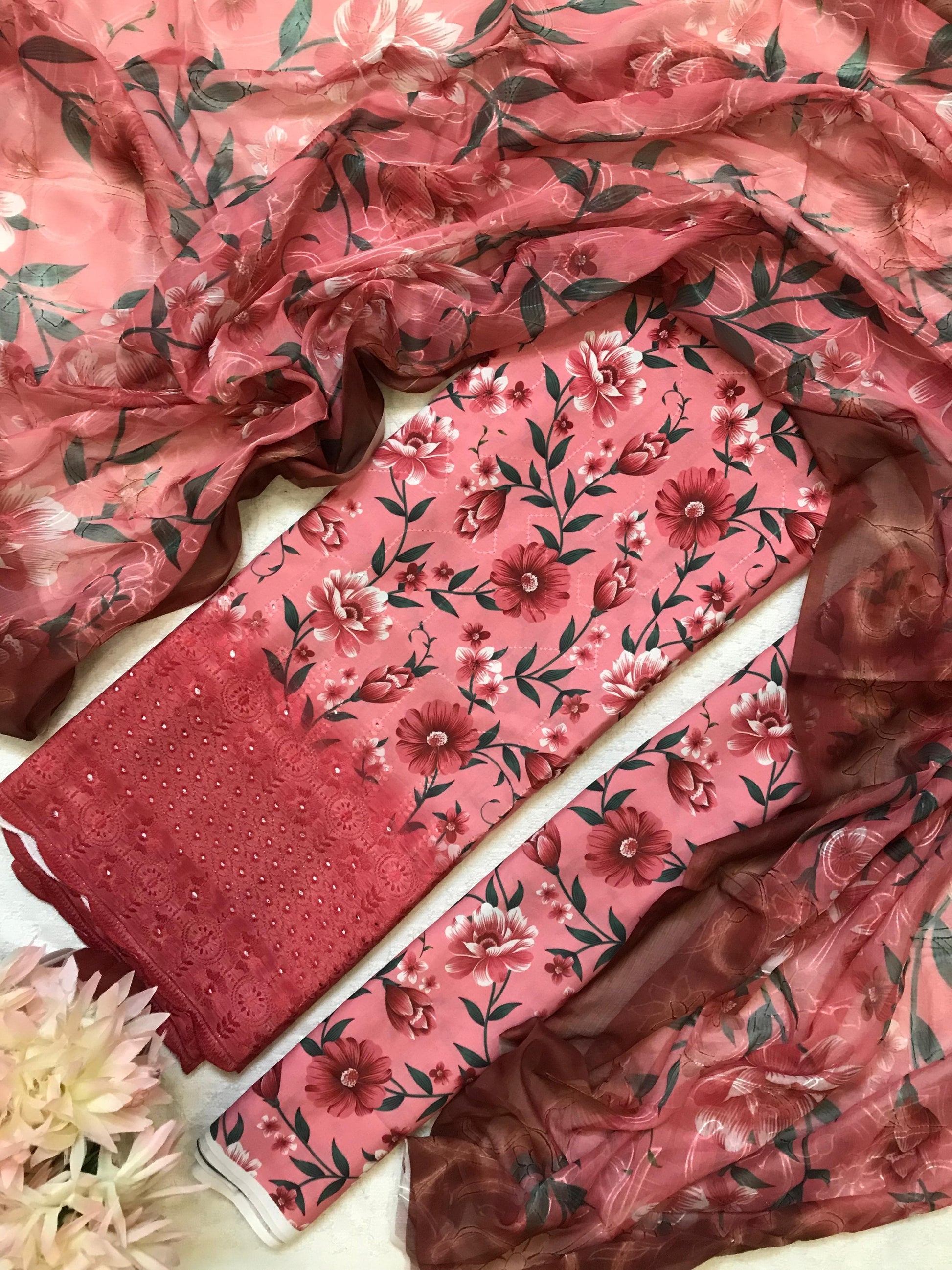 Rosewood Bloom – 3PC Unstitched Suit