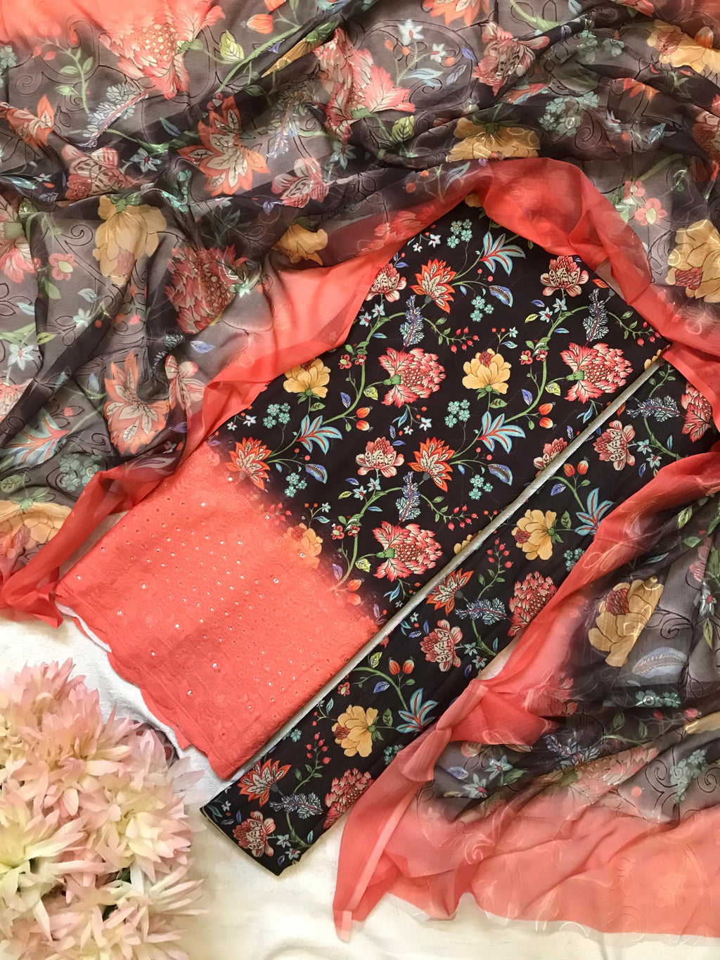 Crimson Flora – 3PC Unstitched Suit