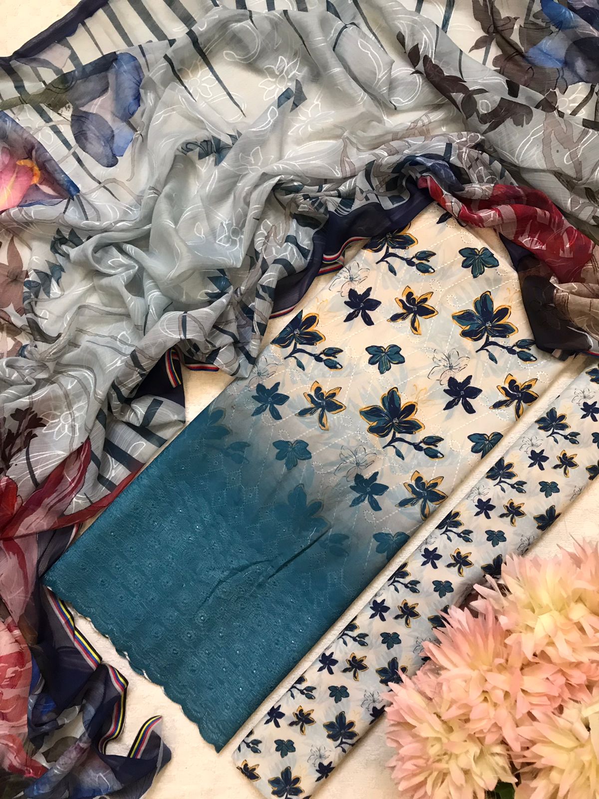 Flowered 3 Pc Suit